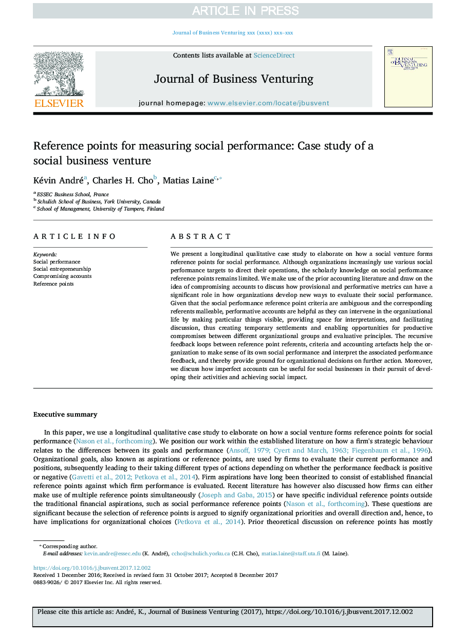 Reference points for measuring social performance: Case study of a social business venture