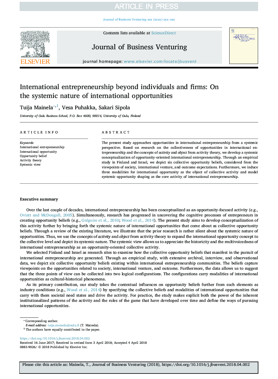 International entrepreneurship beyond individuals and firms: On the systemic nature of international opportunities