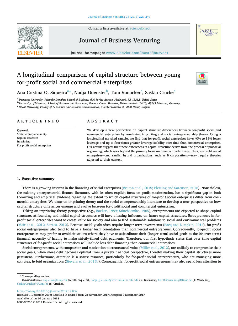 A longitudinal comparison of capital structure between young for-profit social and commercial enterprises
