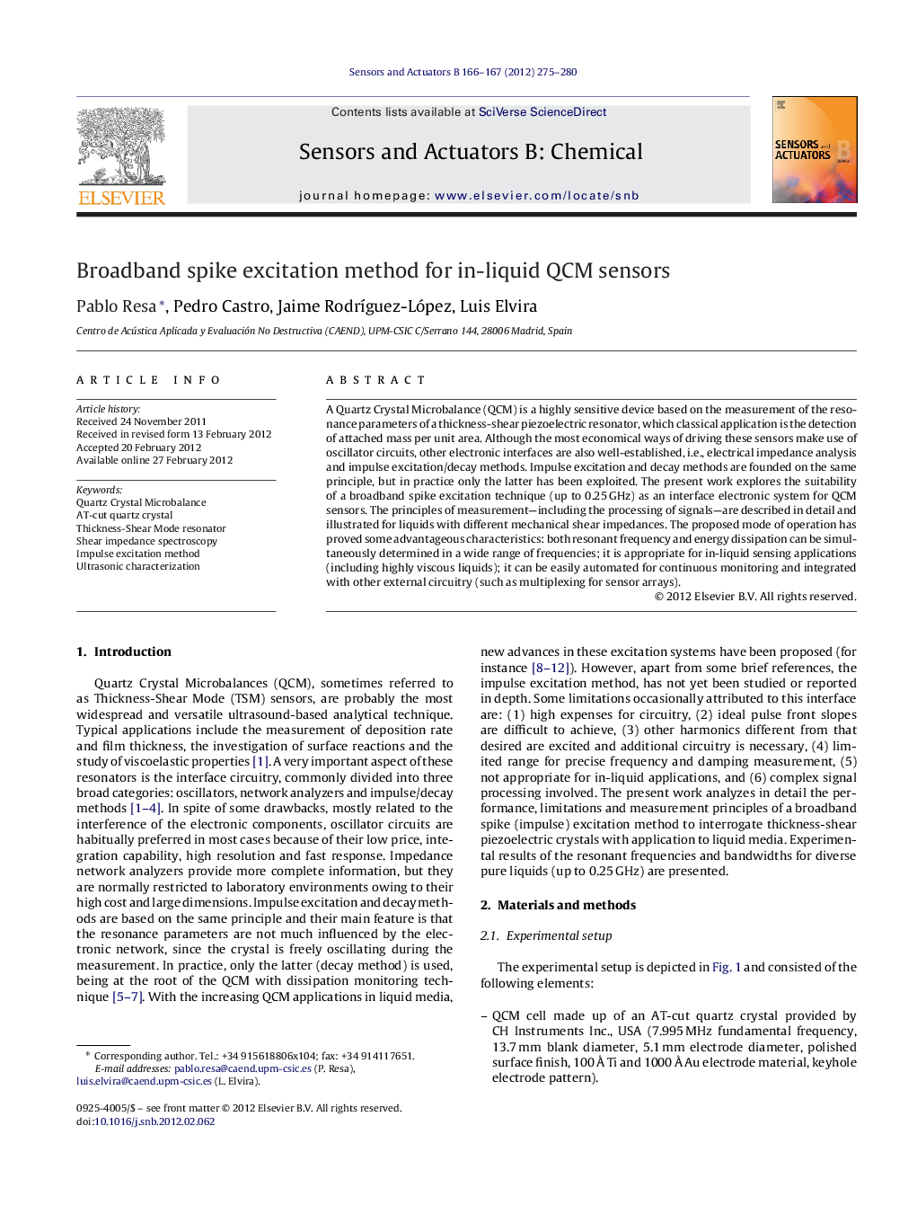 Broadband spike excitation method for in-liquid QCM sensors