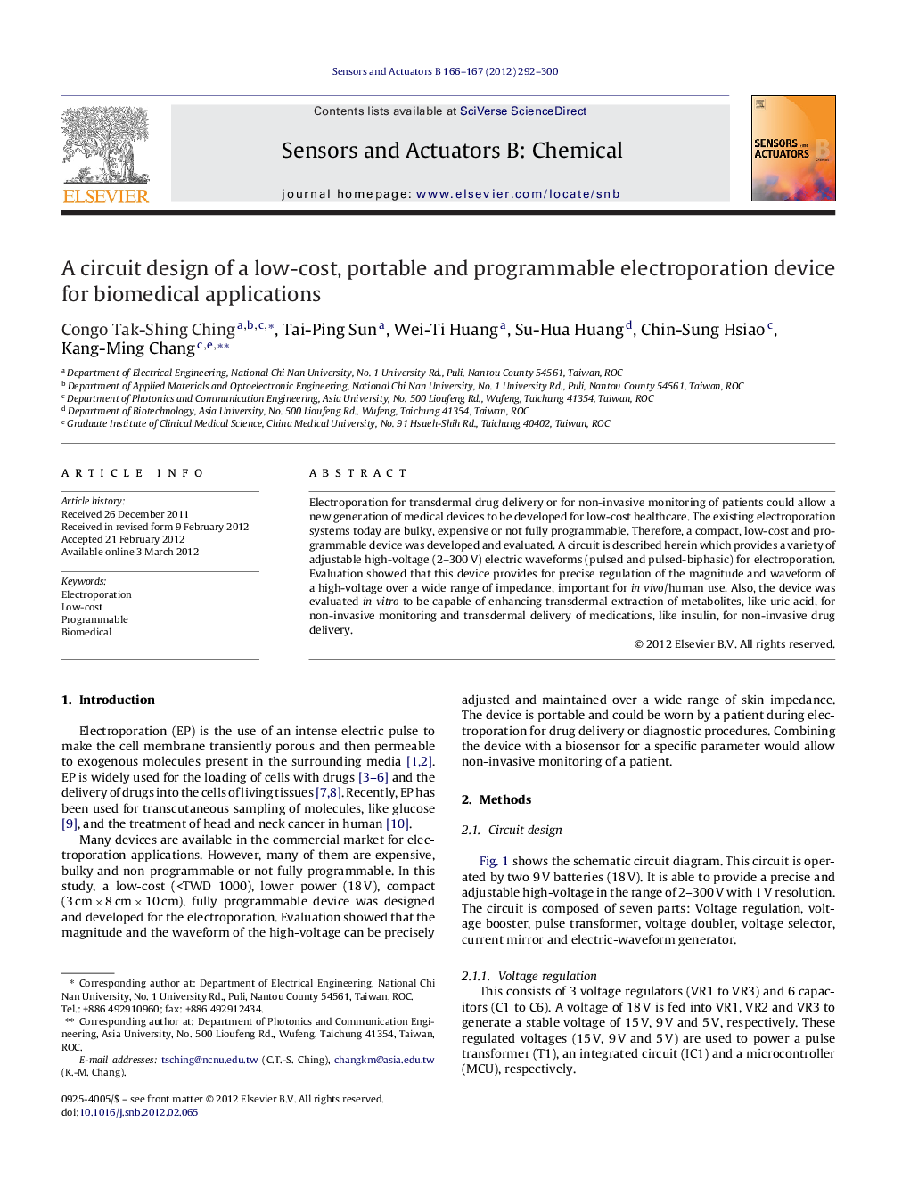 A circuit design of a low-cost, portable and programmable electroporation device for biomedical applications