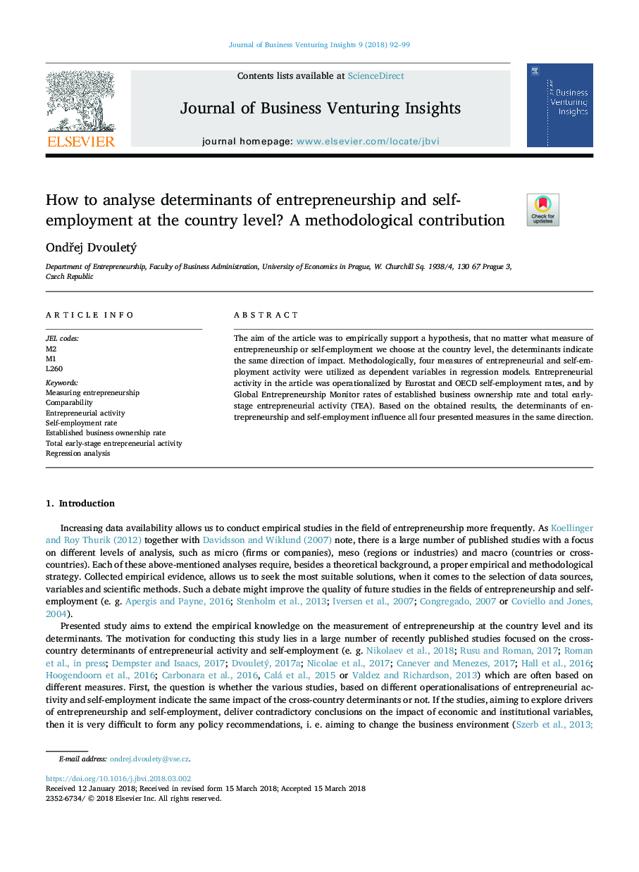 How to analyse determinants of entrepreneurship and self-employment at the country level? A methodological contribution