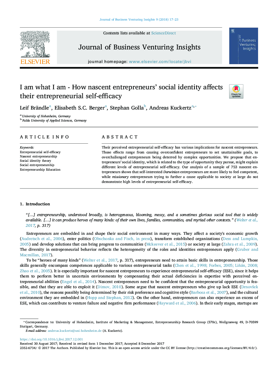 I am what I am - How nascent entrepreneurs' social identity affects their entrepreneurial self-efficacy