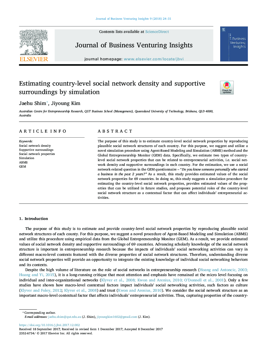 Estimating country-level social network density and supportive surroundings by simulation
