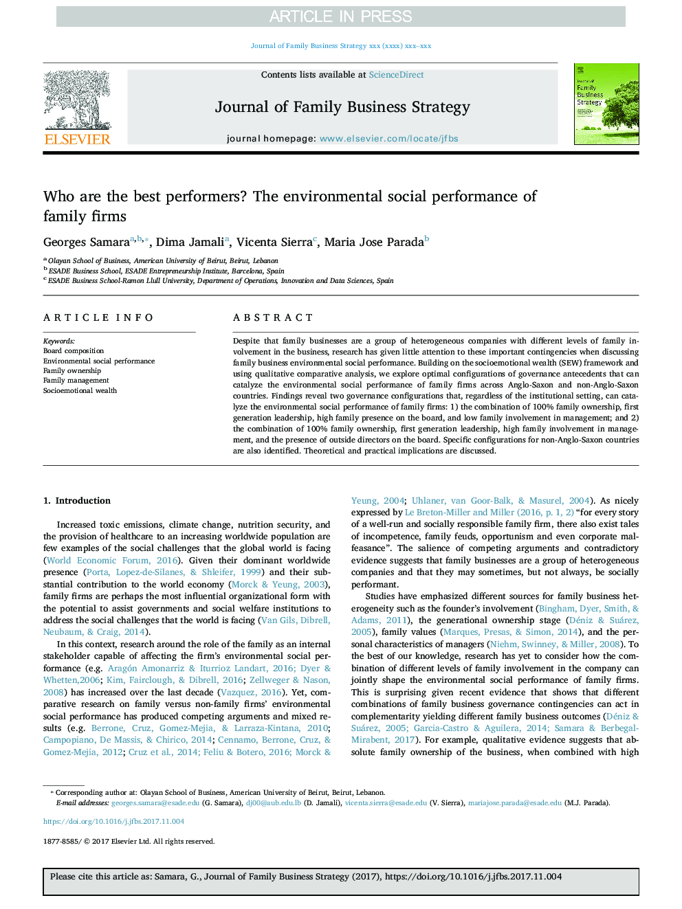 Who are the best performers? The environmental social performance of family firms