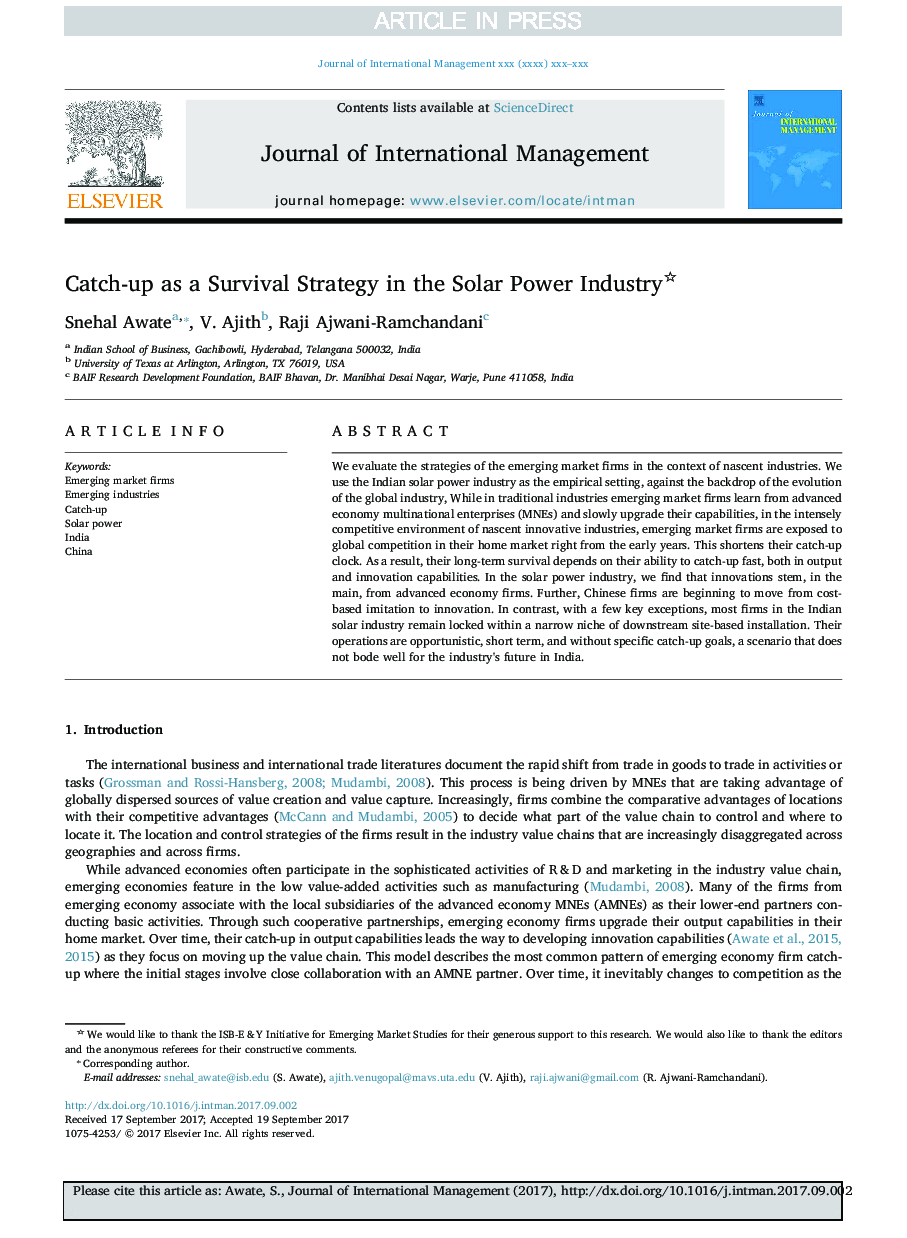 Catch-up as a Survival Strategy in the Solar Power Industry