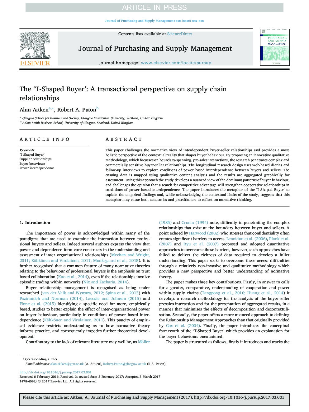 The 'T-Shaped Buyer': A transactional perspective on supply chain relationships