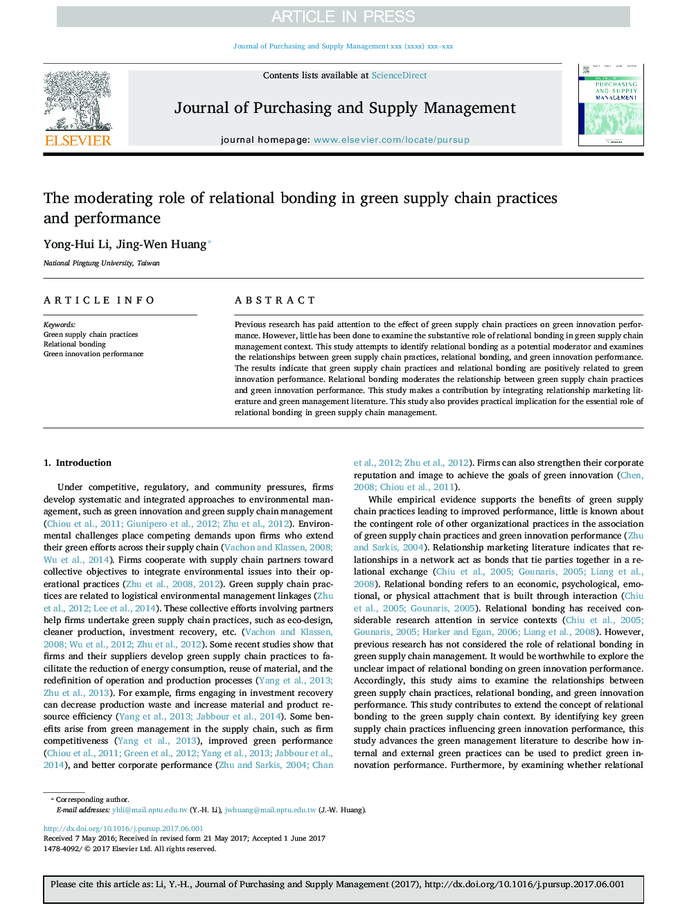 The moderating role of relational bonding in green supply chain practices and performance