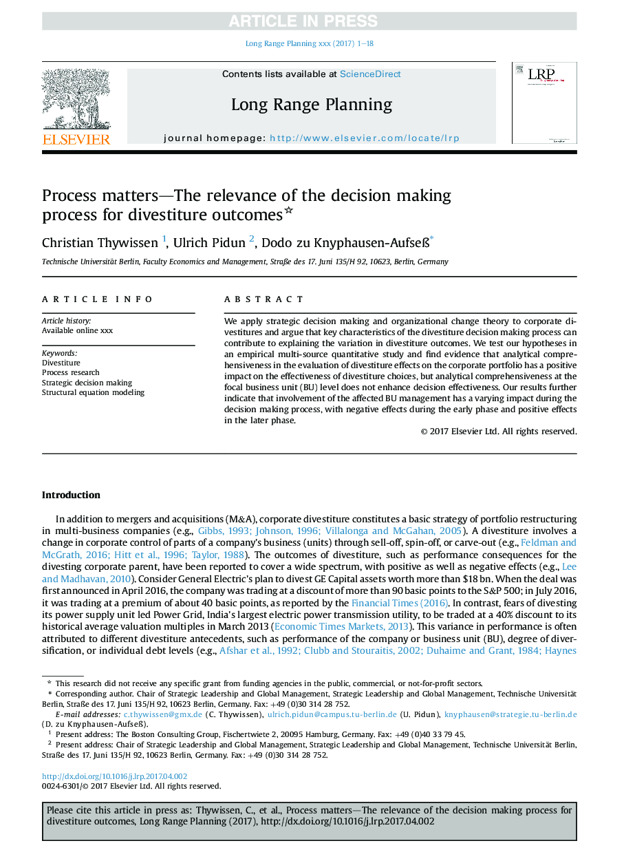 Process matters-The relevance of the decision making process for divestiture outcomes