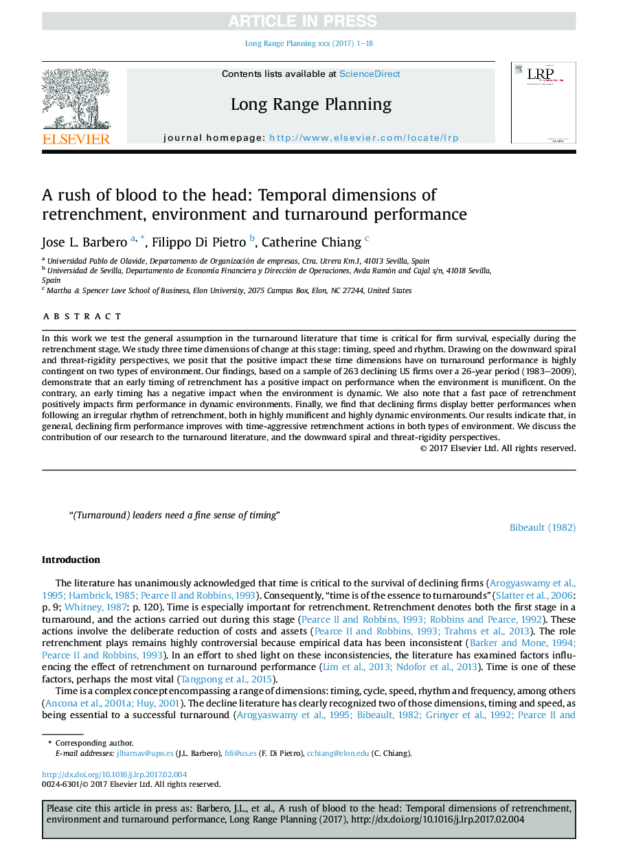 A rush of blood to the head: Temporal dimensions of retrenchment, environment and turnaround performance