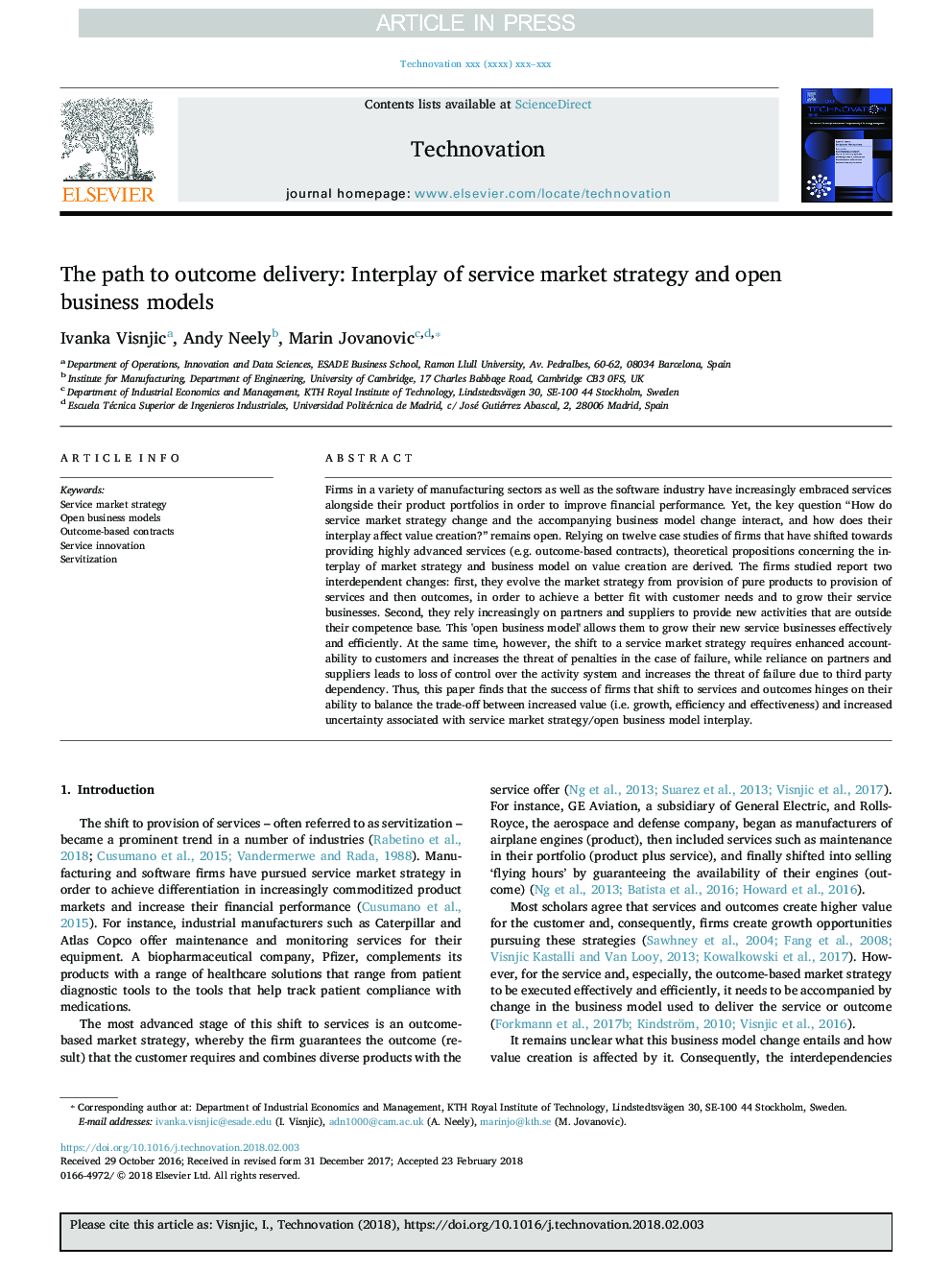 The path to outcome delivery: Interplay of service market strategy and open business models