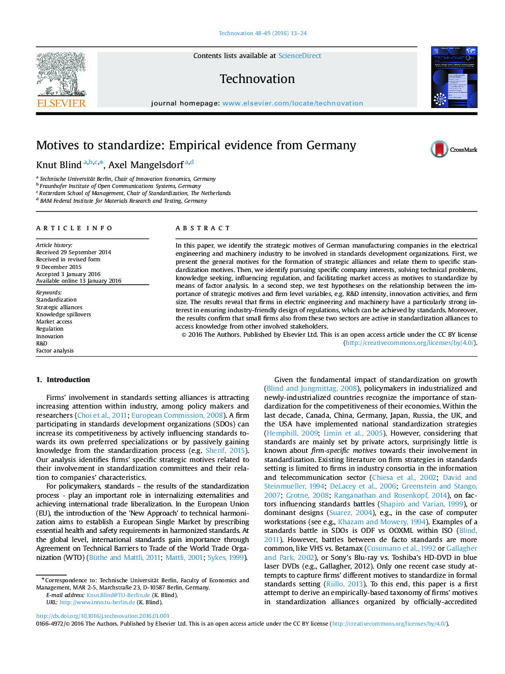 Motives to standardize: Empirical evidence from Germany