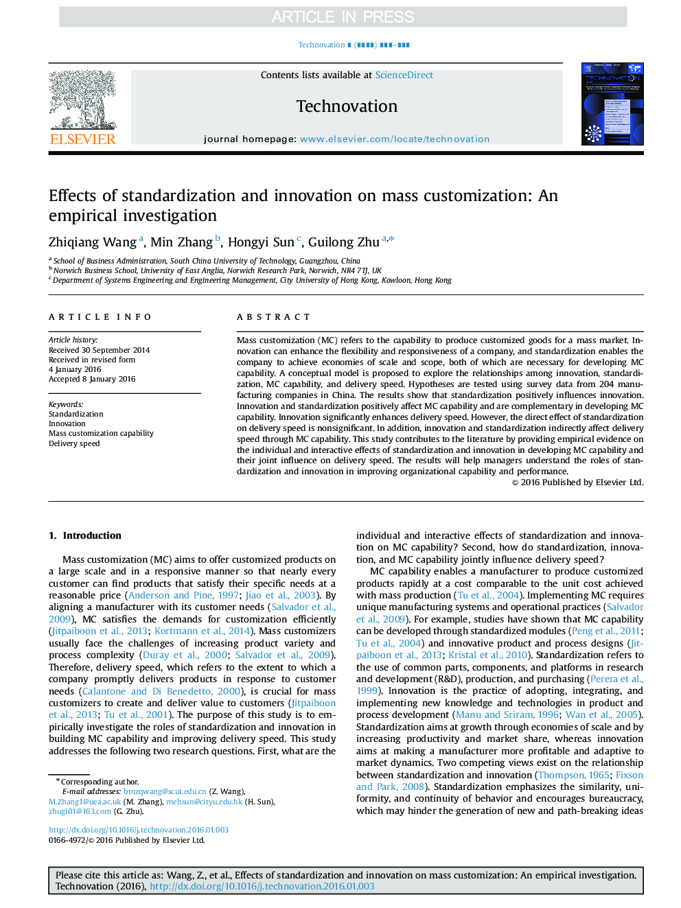 Effects of standardization and innovation on mass customization: An empirical investigation