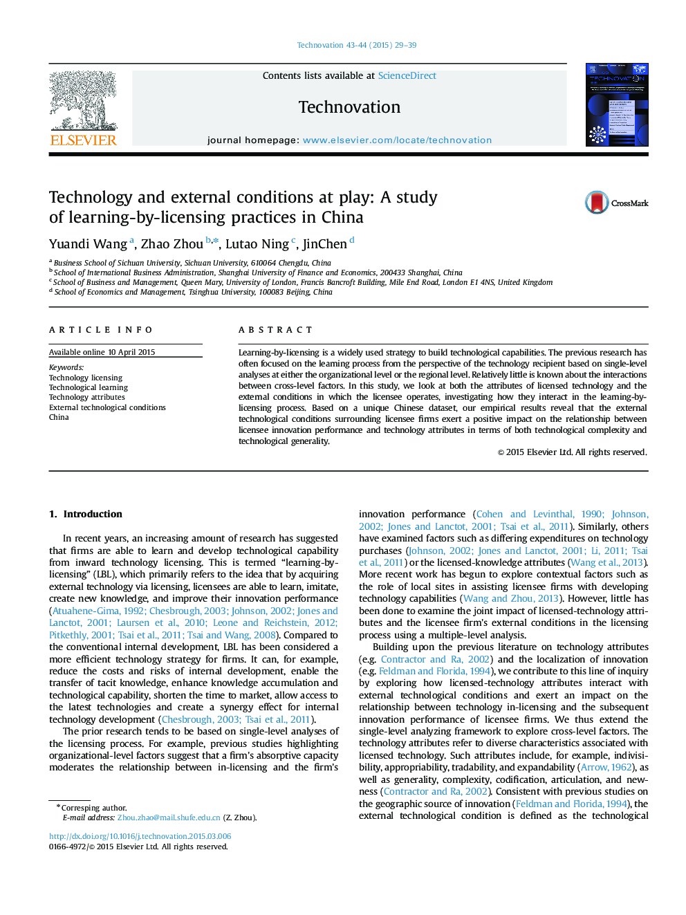 Technology and external conditions at play: A study of learning-by-licensing practices in China