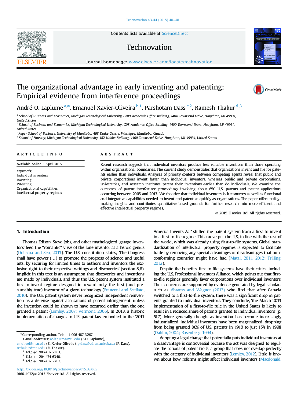 The organizational advantage in early inventing and patenting: Empirical evidence from interference proceedings