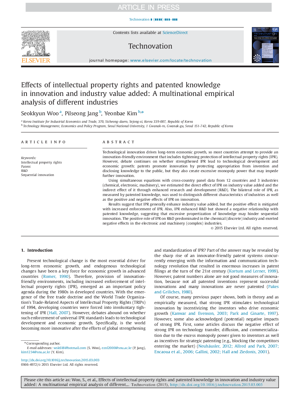 Effects of intellectual property rights and patented knowledge in innovation and industry value added: A multinational empirical analysis of different industries