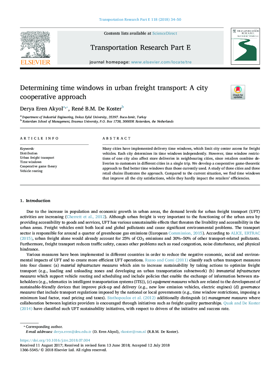 Determining time windows in urban freight transport: A city cooperative approach