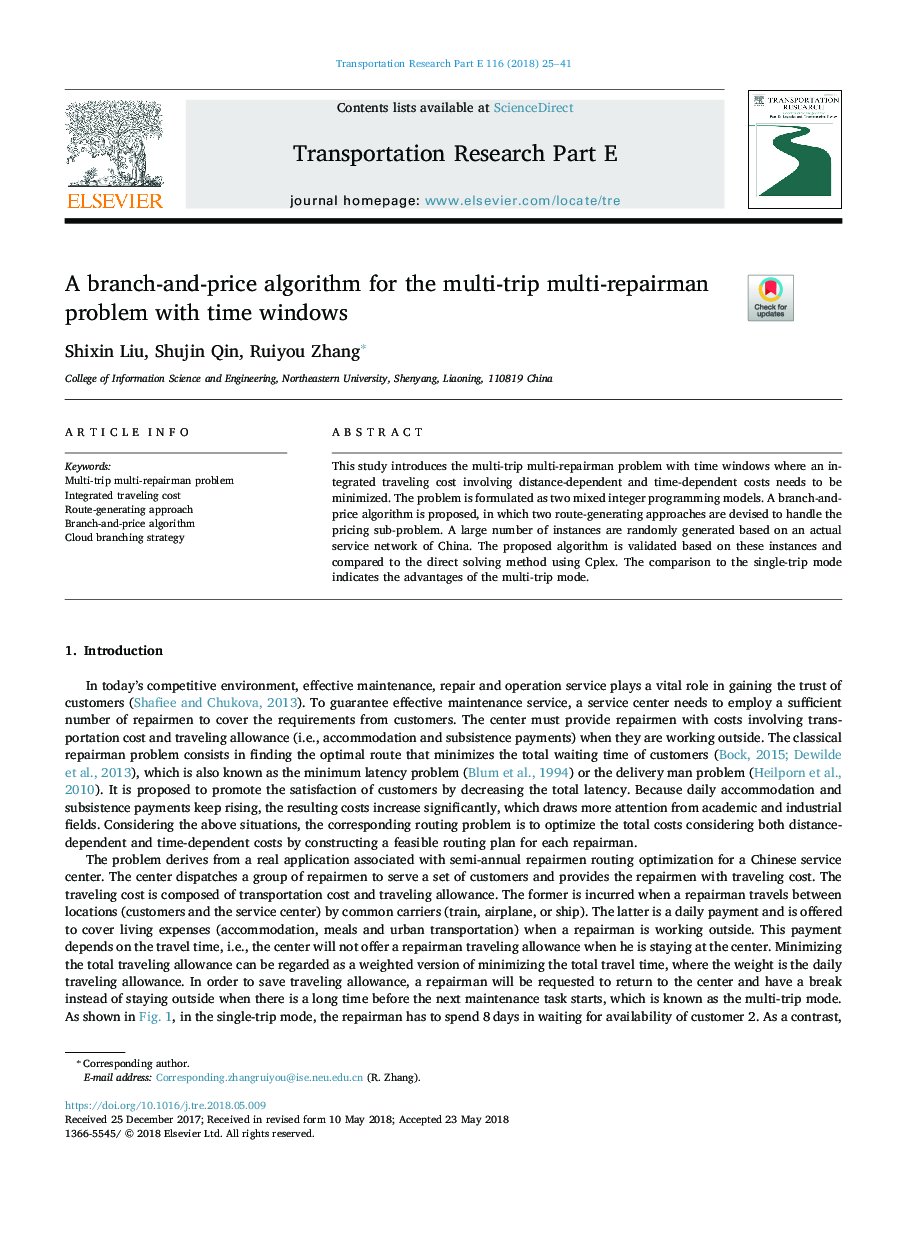 A branch-and-price algorithm for the multi-trip multi-repairman problem with time windows