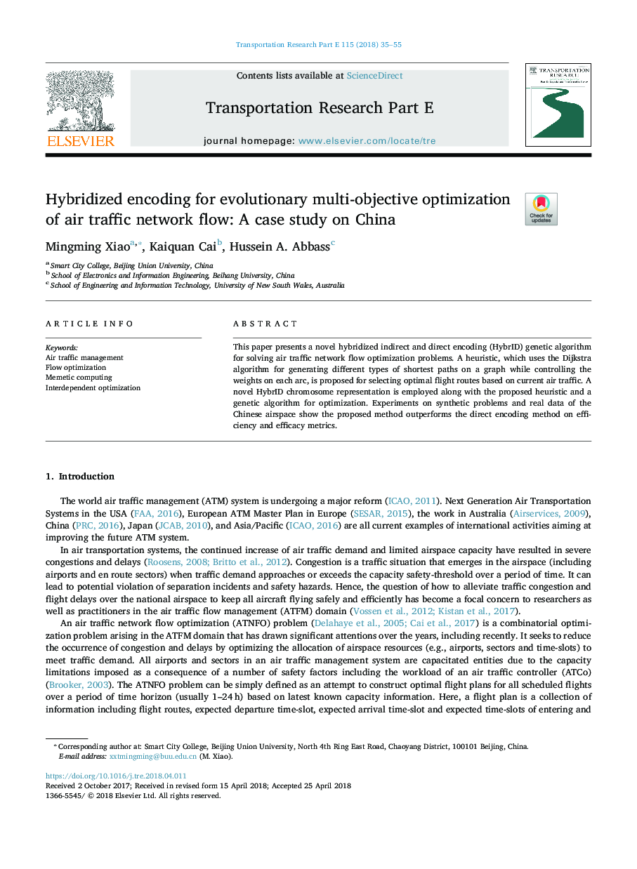 Hybridized encoding for evolutionary multi-objective optimization of air traffic network flow: A case study on China