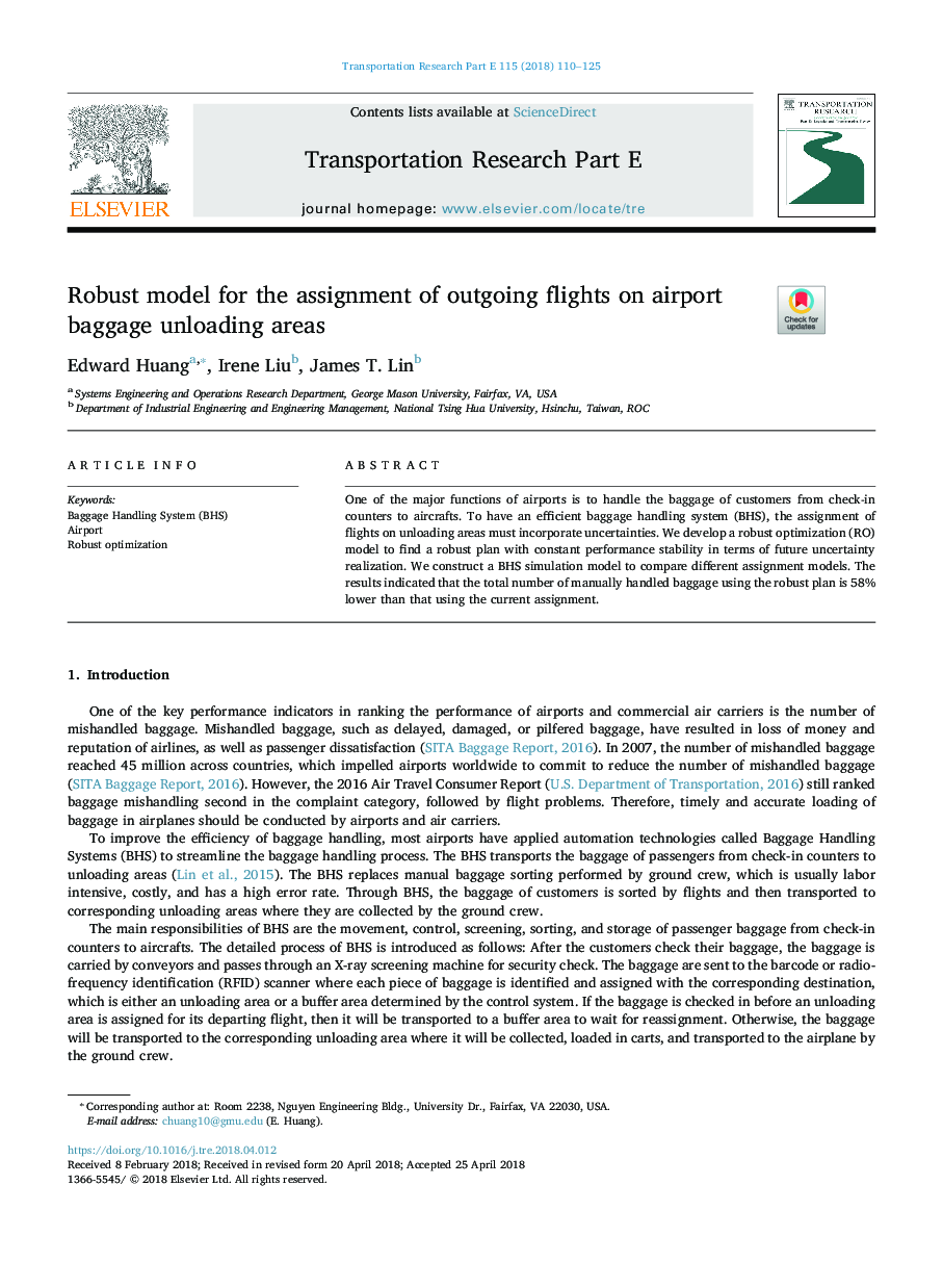 Robust model for the assignment of outgoing flights on airport baggage unloading areas