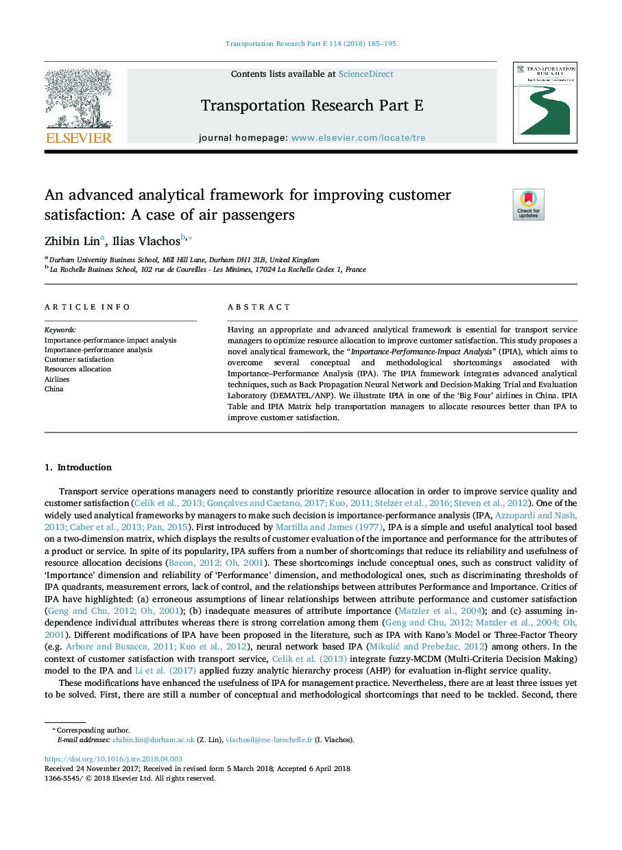An advanced analytical framework for improving customer satisfaction: A case of air passengers