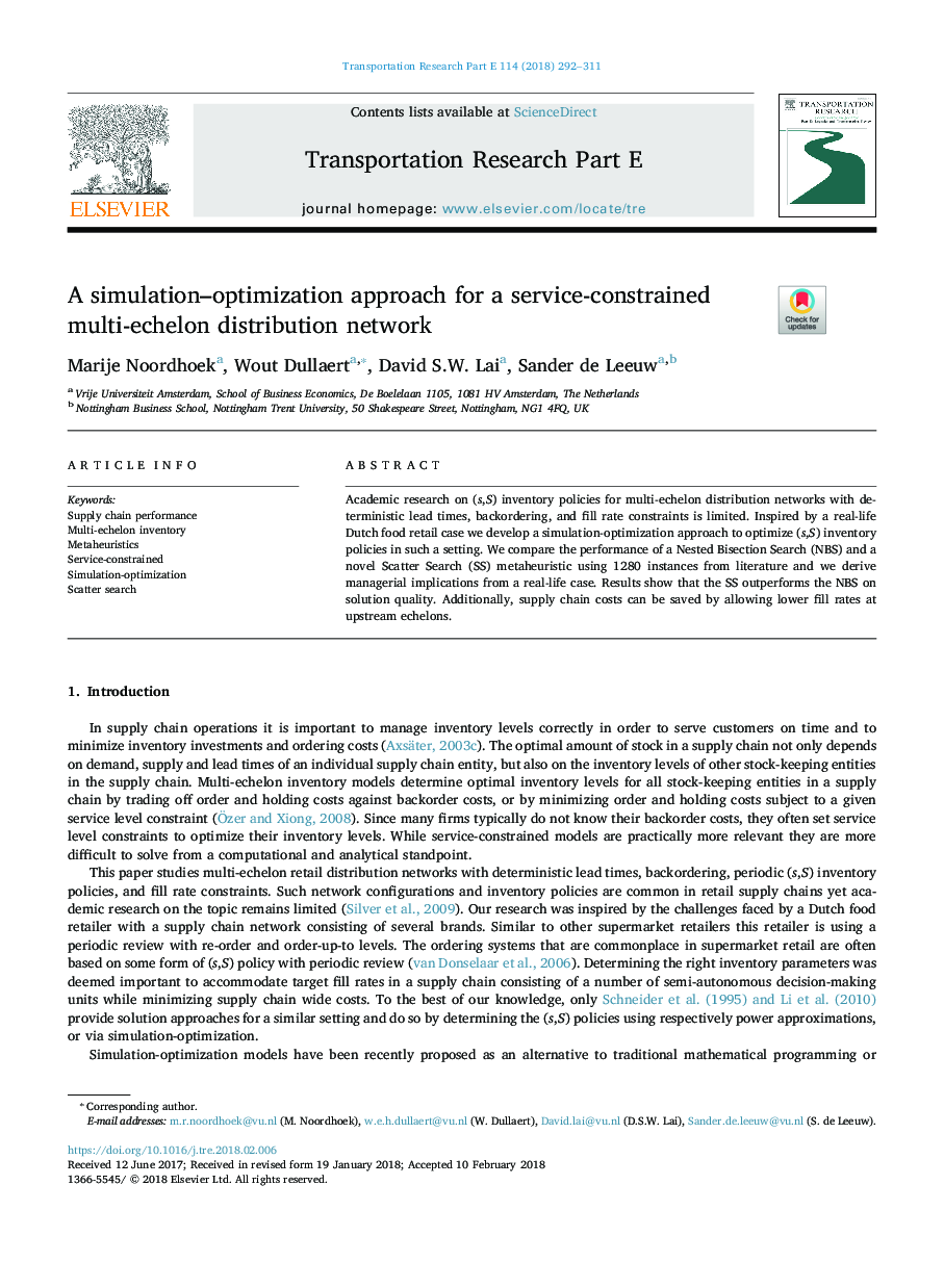 A simulation-optimization approach for a service-constrained multi-echelon distribution network