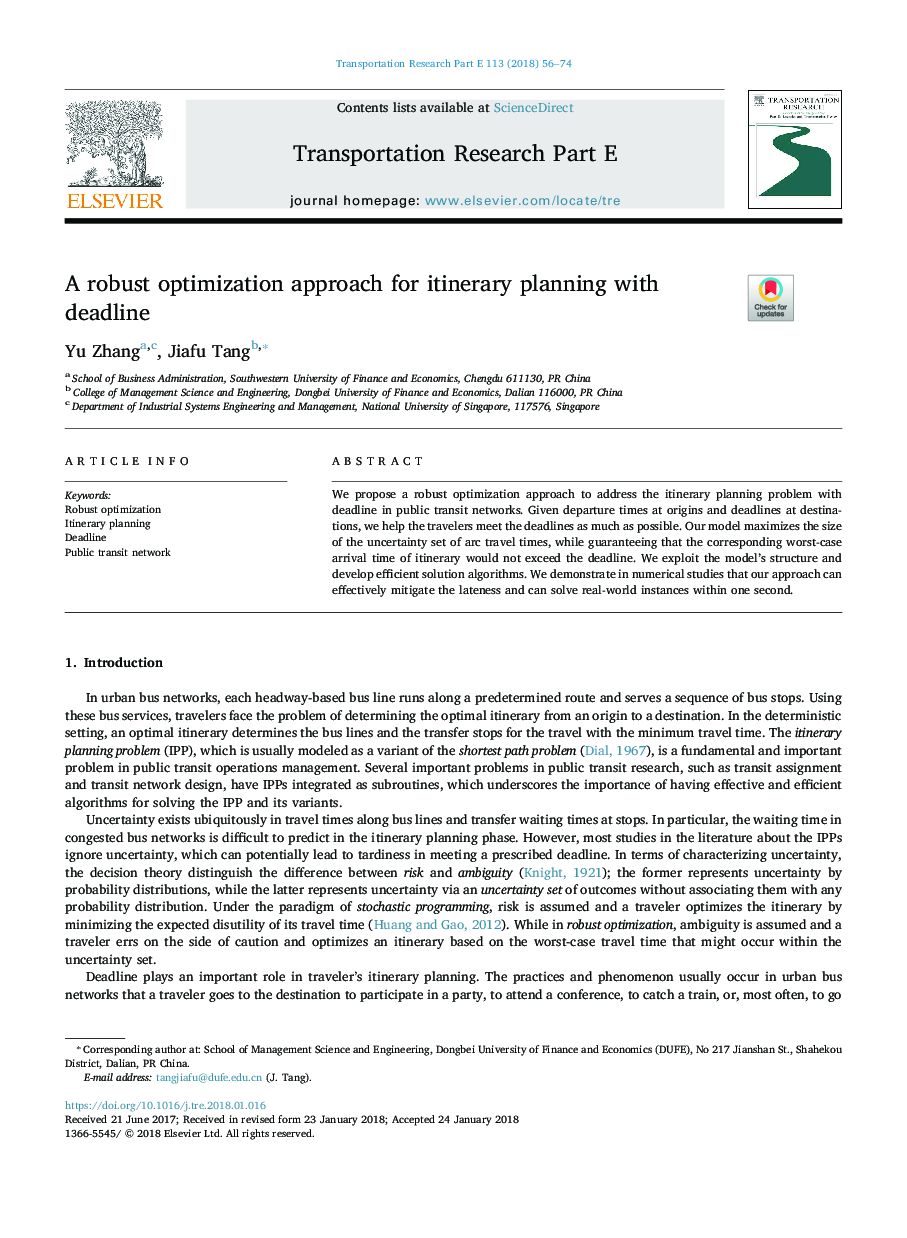 A robust optimization approach for itinerary planning with deadline