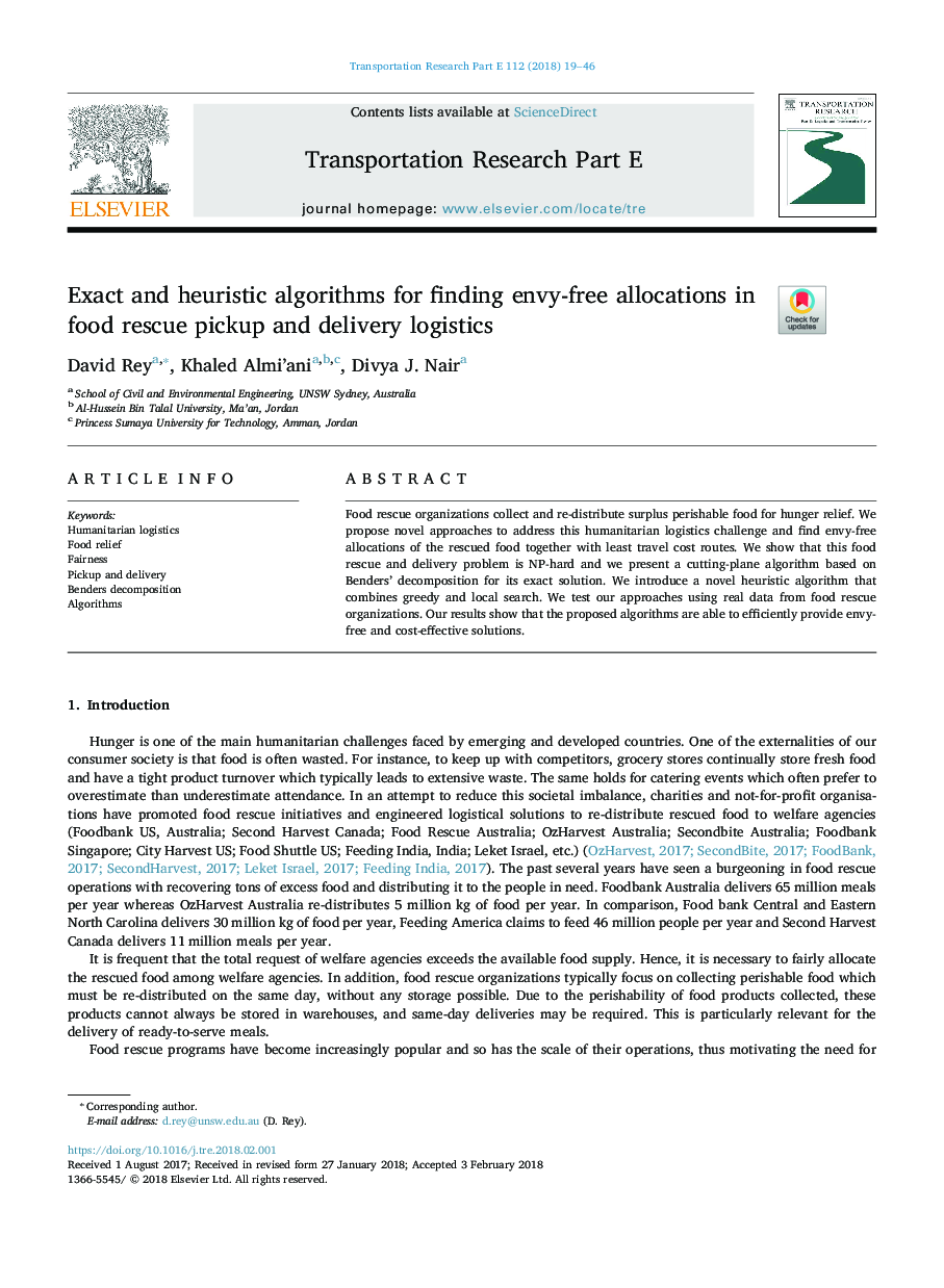 Exact and heuristic algorithms for finding envy-free allocations in food rescue pickup and delivery logistics