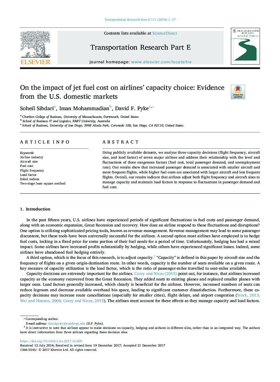 On the impact of jet fuel cost on airlines' capacity choice: Evidence from the U.S. domestic markets