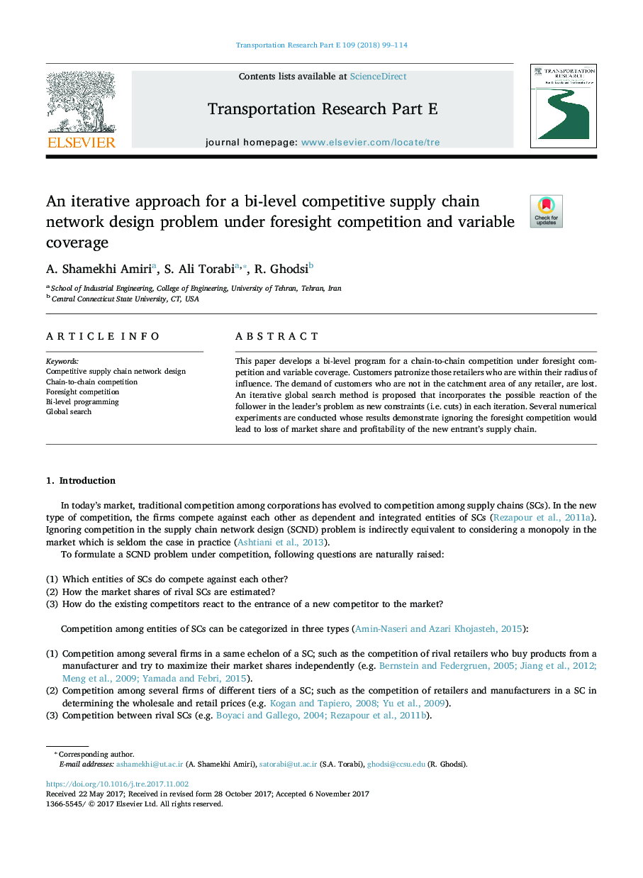An iterative approach for a bi-level competitive supply chain network design problem under foresight competition and variable coverage