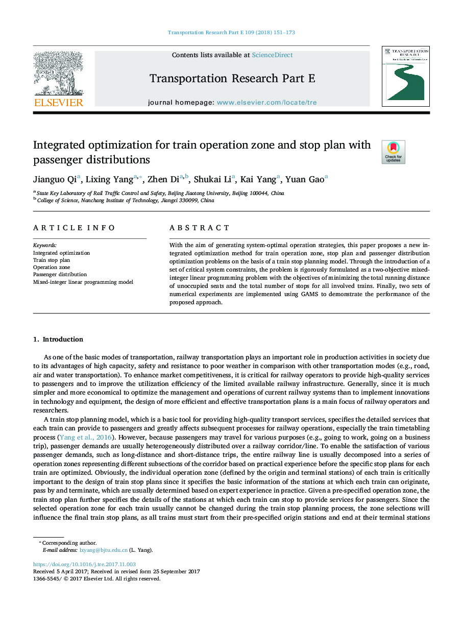 Integrated optimization for train operation zone and stop plan with passenger distributions