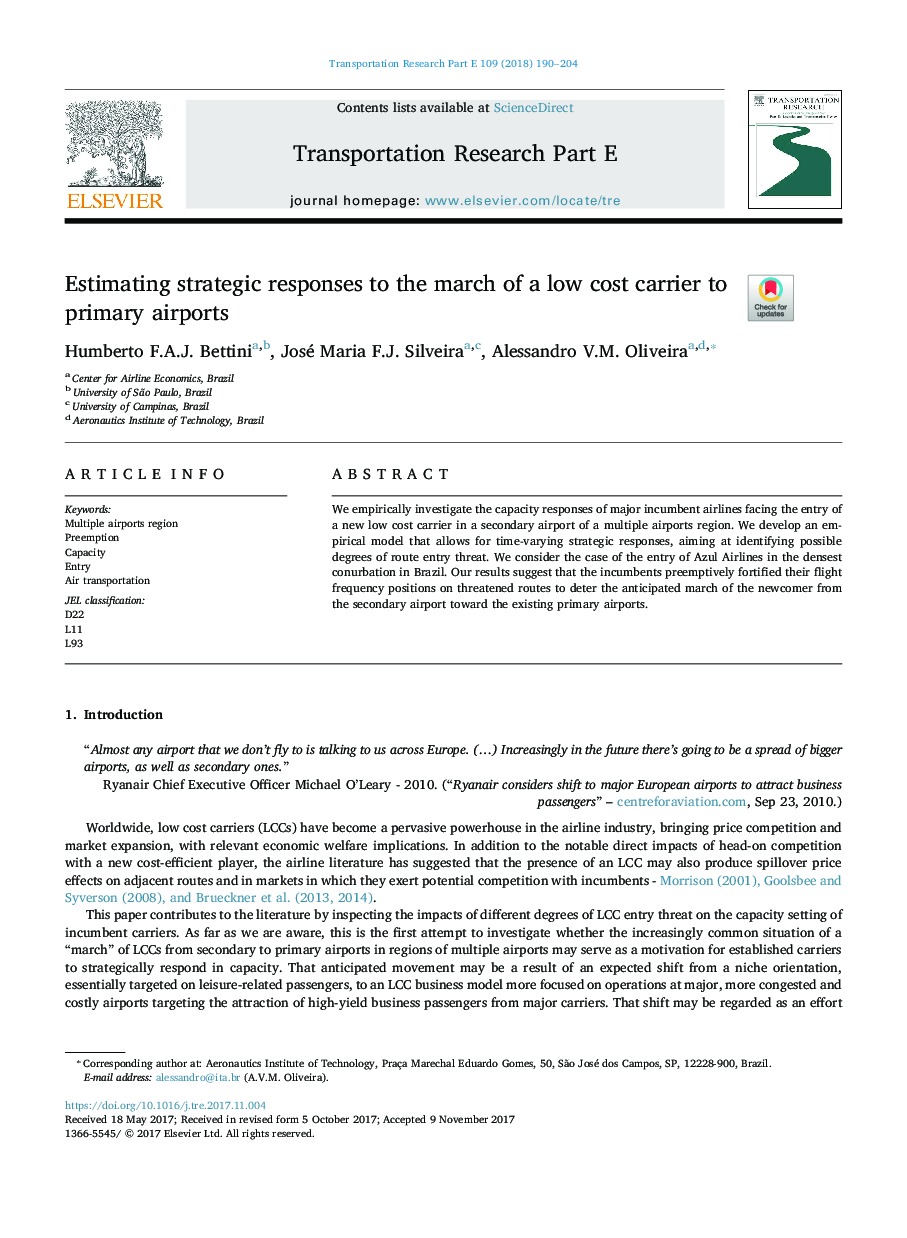 Estimating strategic responses to the march of a low cost carrier to primary airports