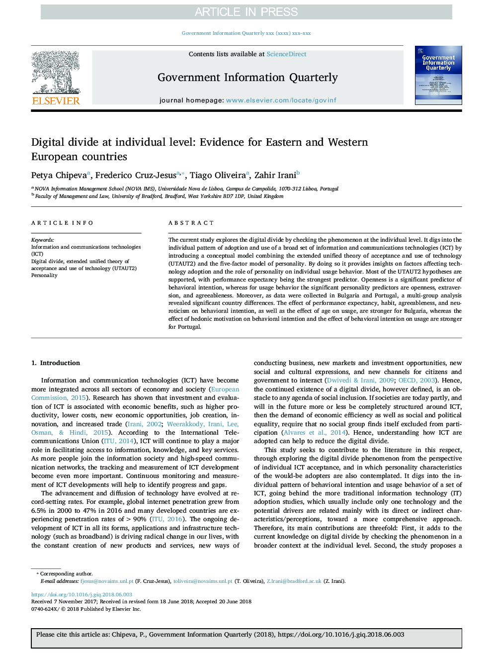 Digital divide at individual level: Evidence for Eastern and Western European countries