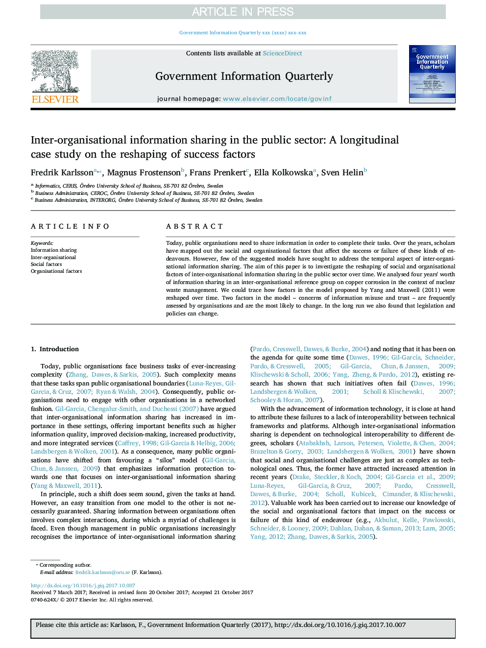 Inter-organisational information sharing in the public sector: A longitudinal case study on the reshaping of success factors