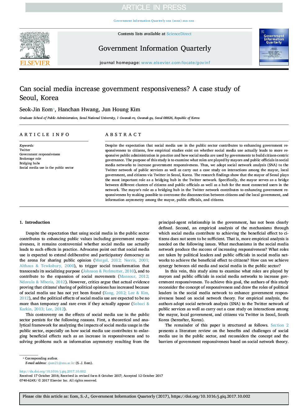 Can social media increase government responsiveness? A case study of Seoul, Korea