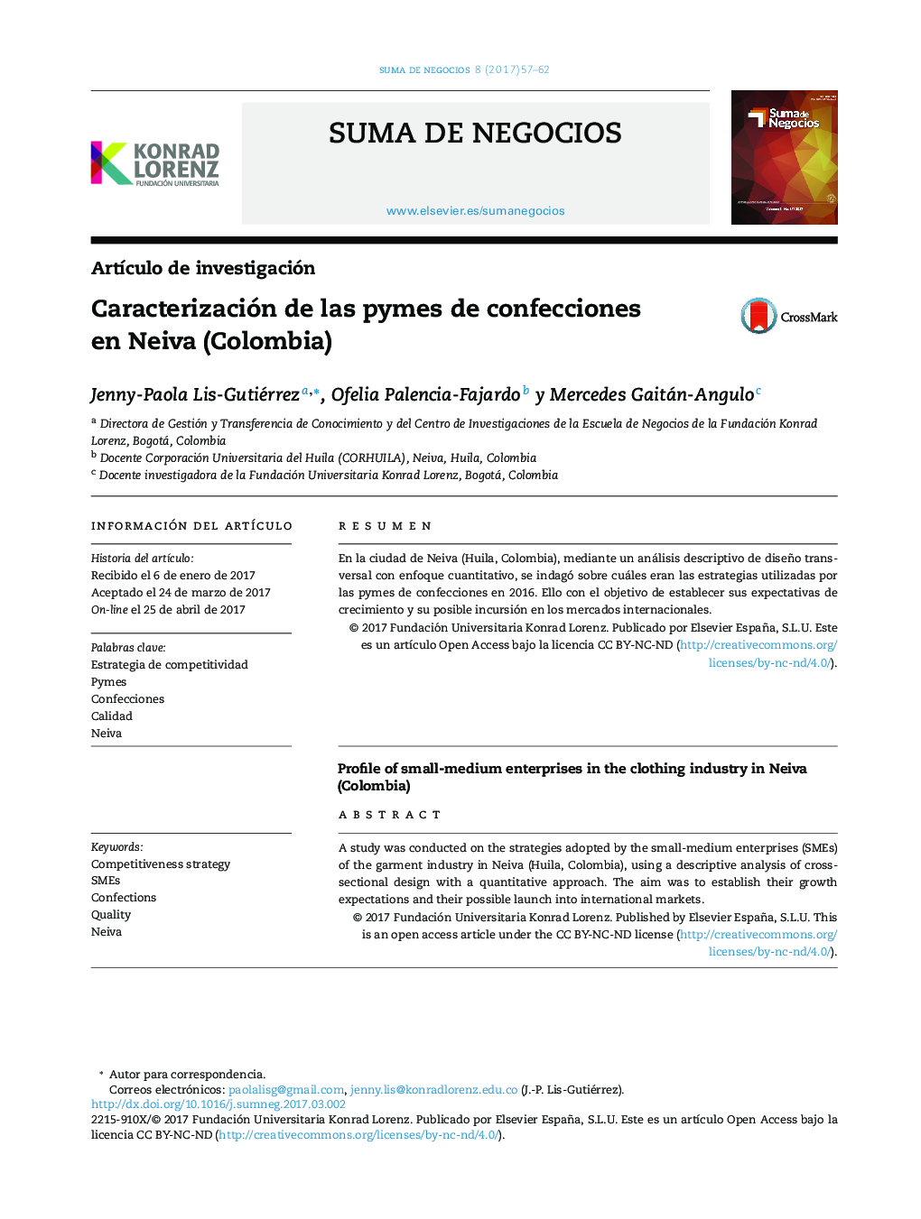 Caracterización de las pymes de confecciones en Neiva (Colombia)