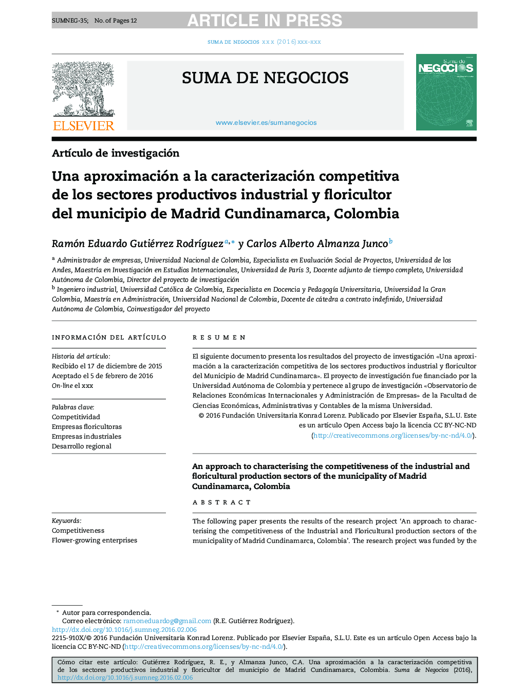 Una aproximación a la caracterización competitiva de los sectores productivos industrial y floricultor del municipio de Madrid Cundinamarca, Colombia