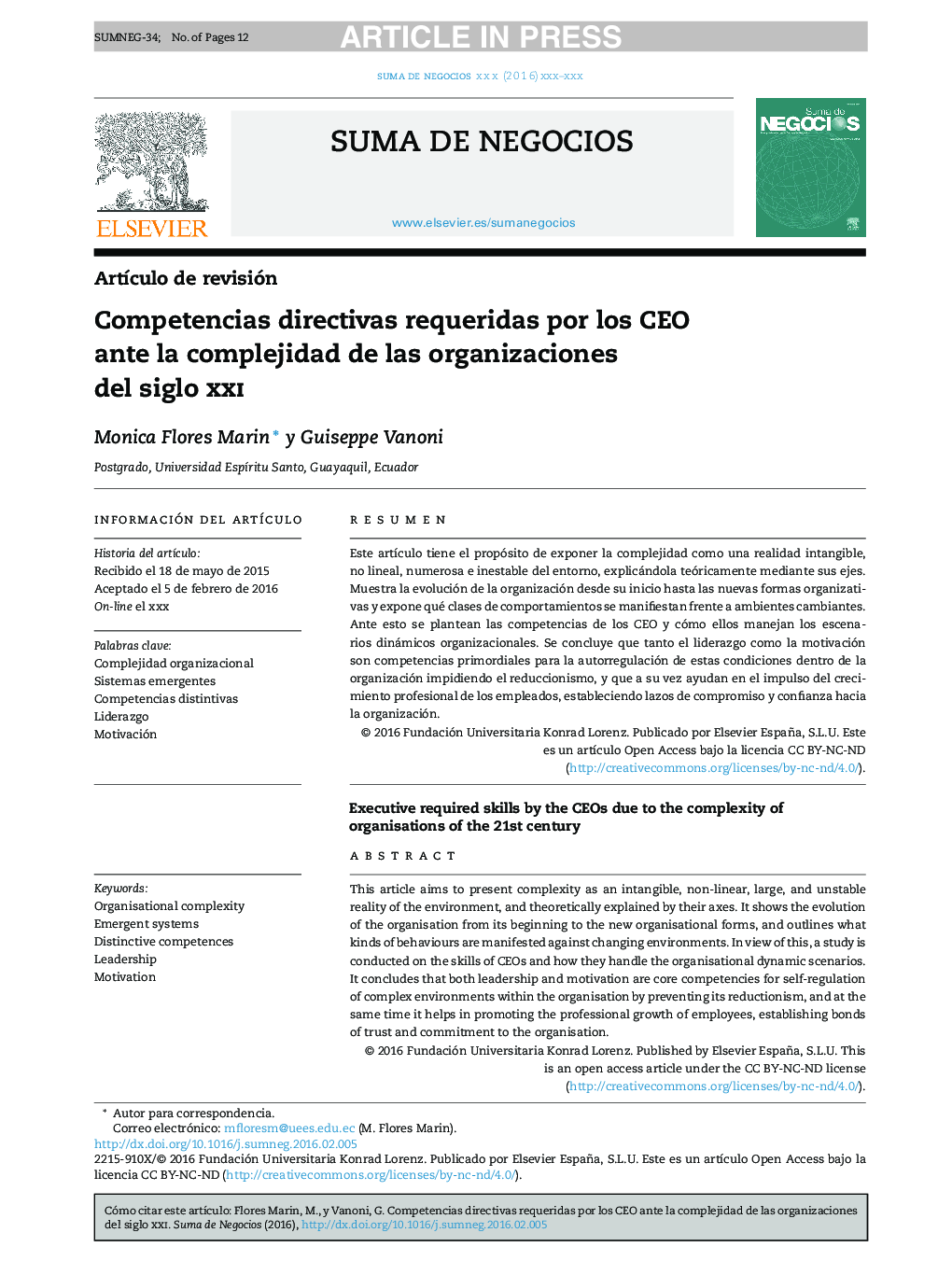 Competencias directivas requeridas por los CEO ante la complejidad de las organizaciones del siglo xxi