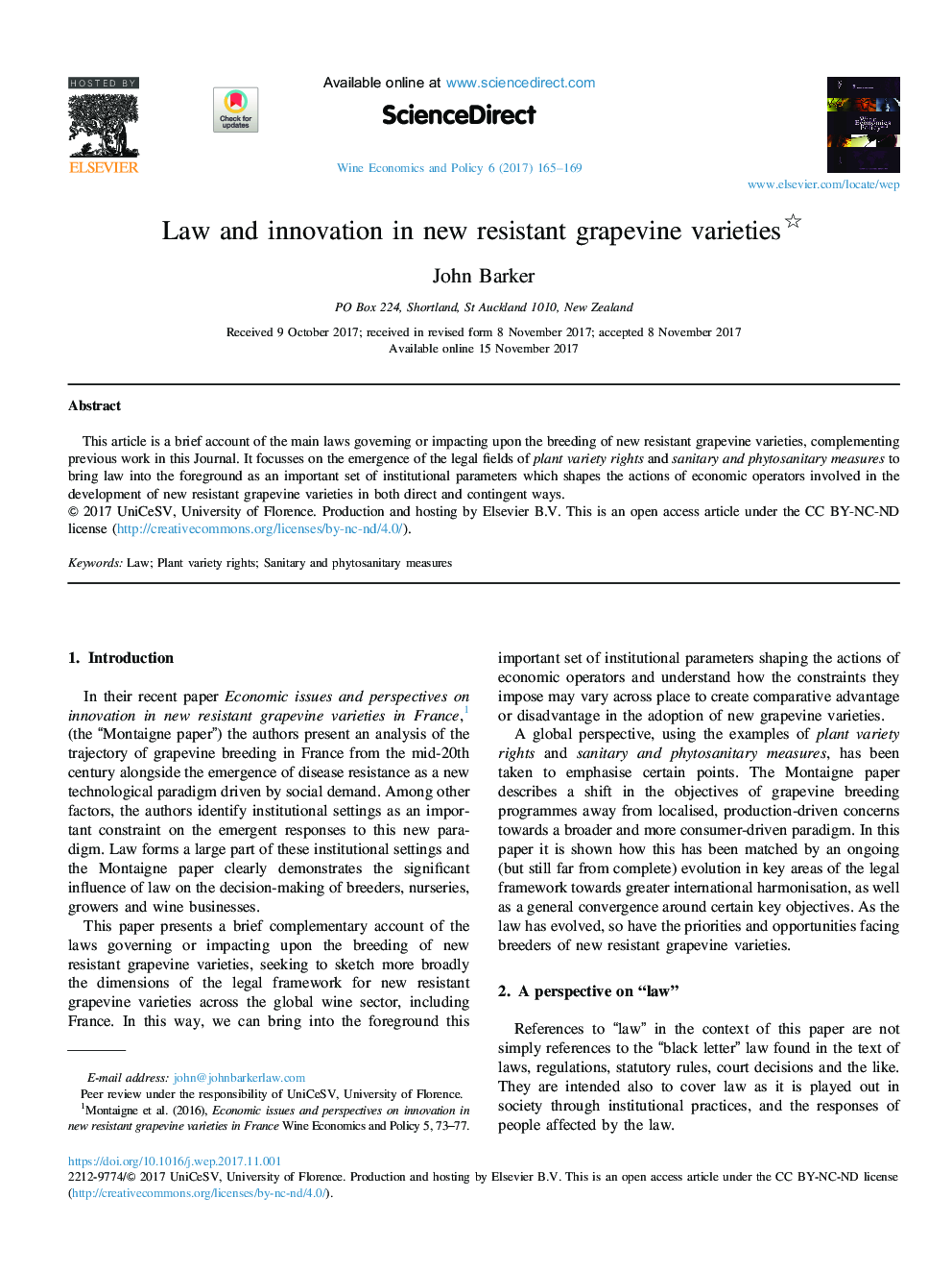 Law and innovation in new resistant grapevine varieties