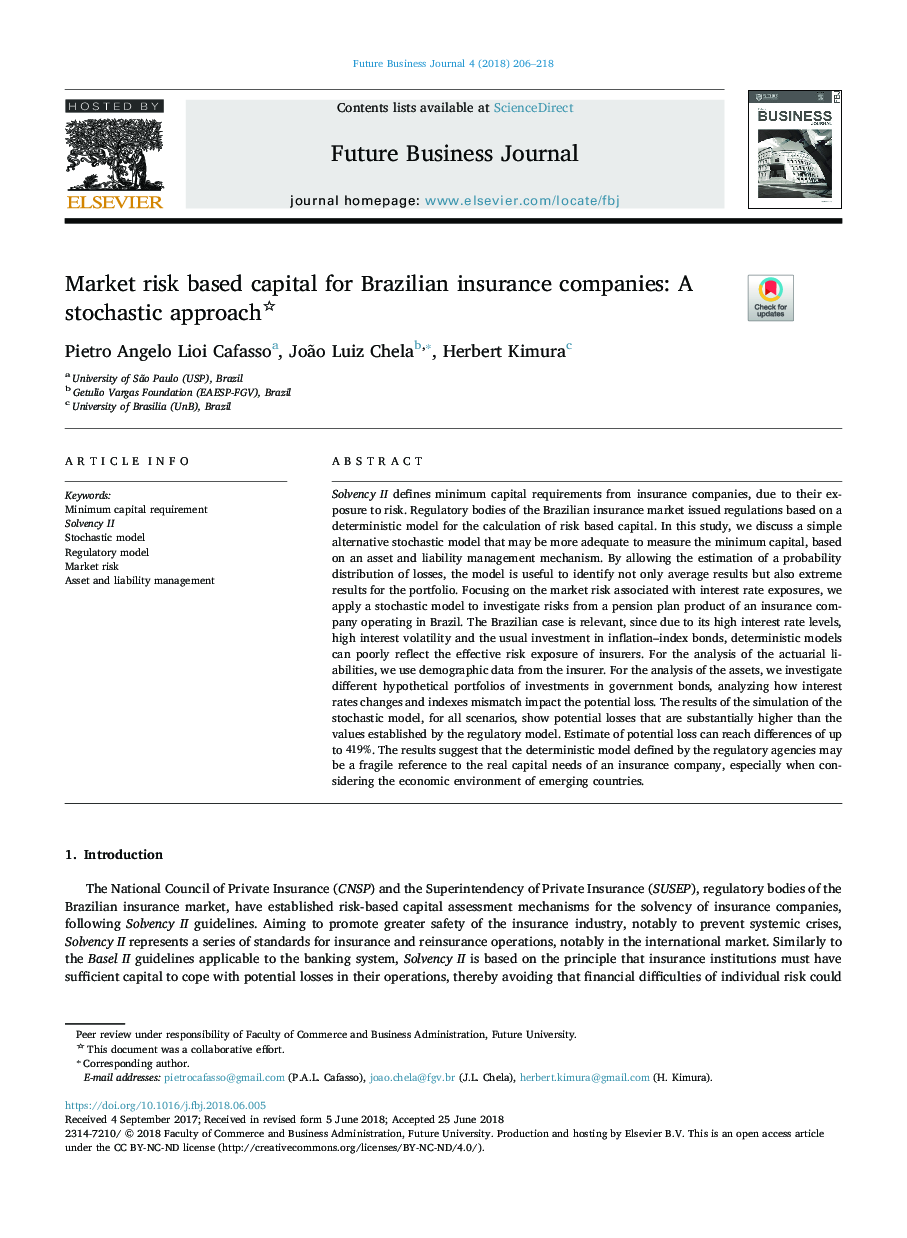 Market risk based capital for Brazilian insurance companies: A stochastic approach