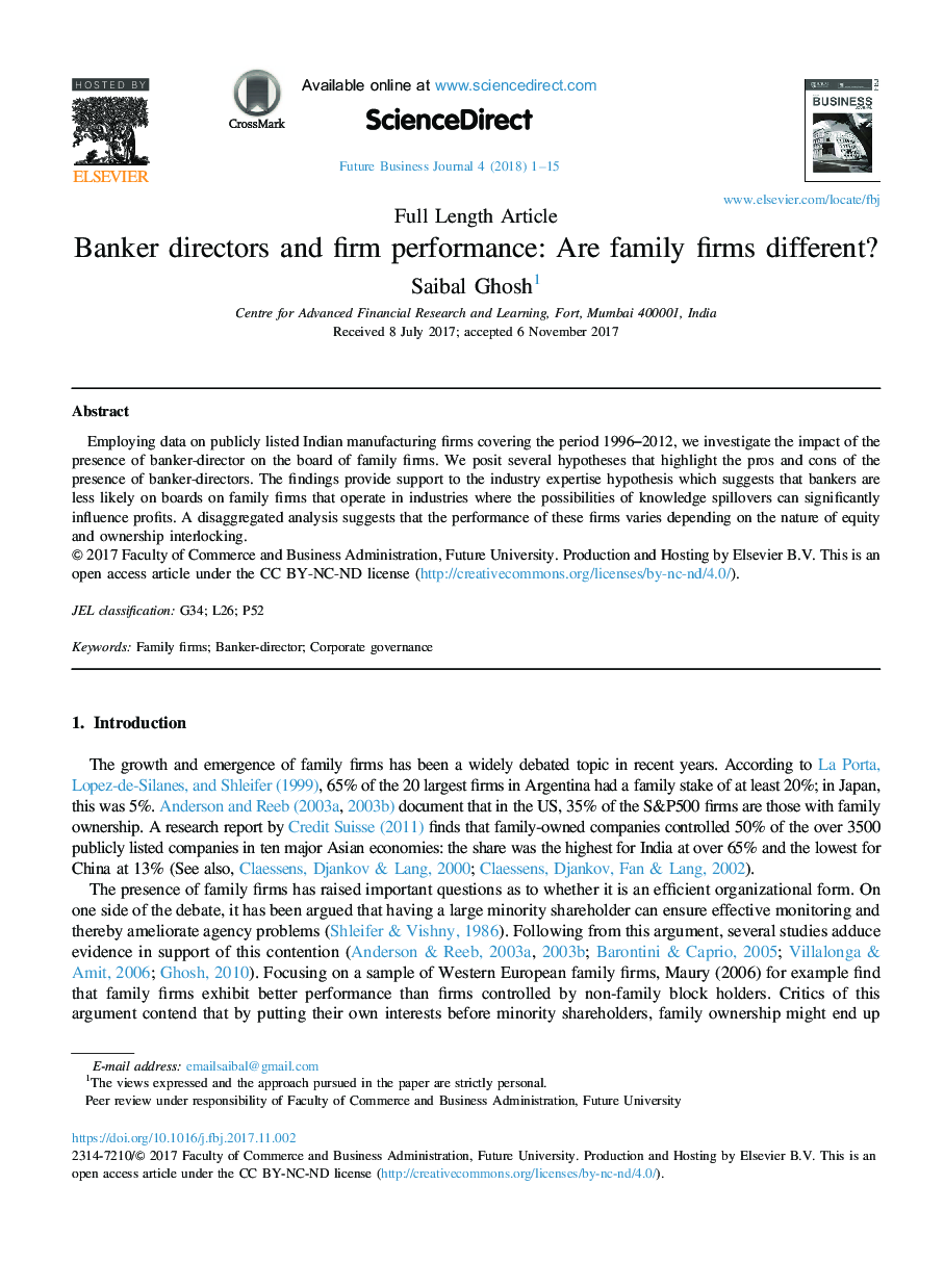 Banker directors and firm performance: Are family firms different?