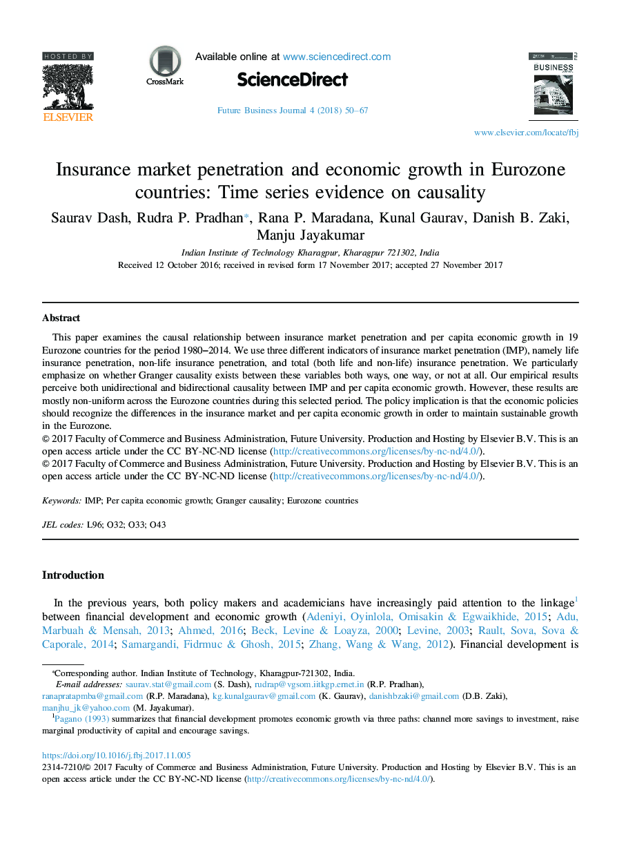 نفوذ بازار بیمه و رشد اقتصادی در کشورهای منطقه یورو: شواهد سری زمانی بر روی علیت 