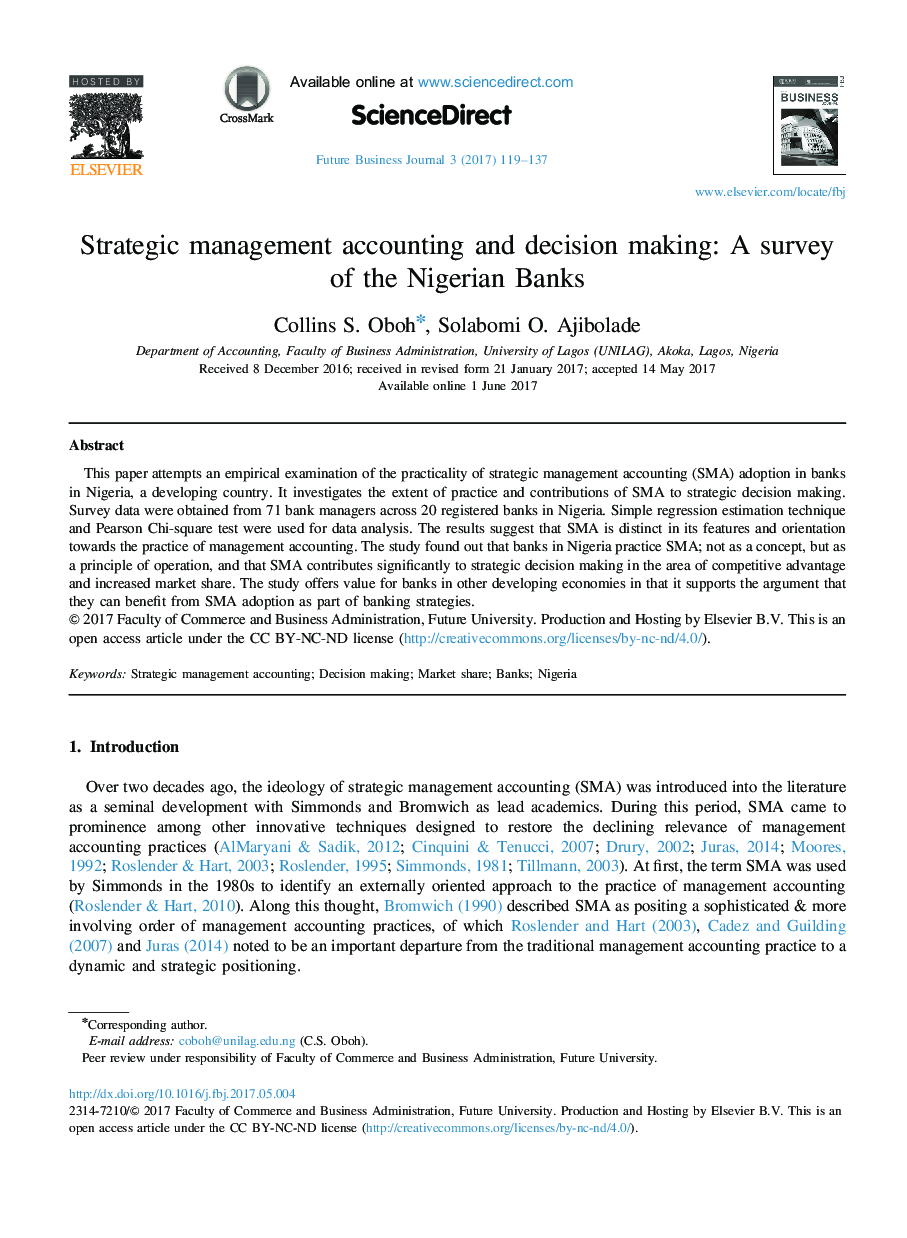 Strategic management accounting and decision making: A survey of the Nigerian Banks