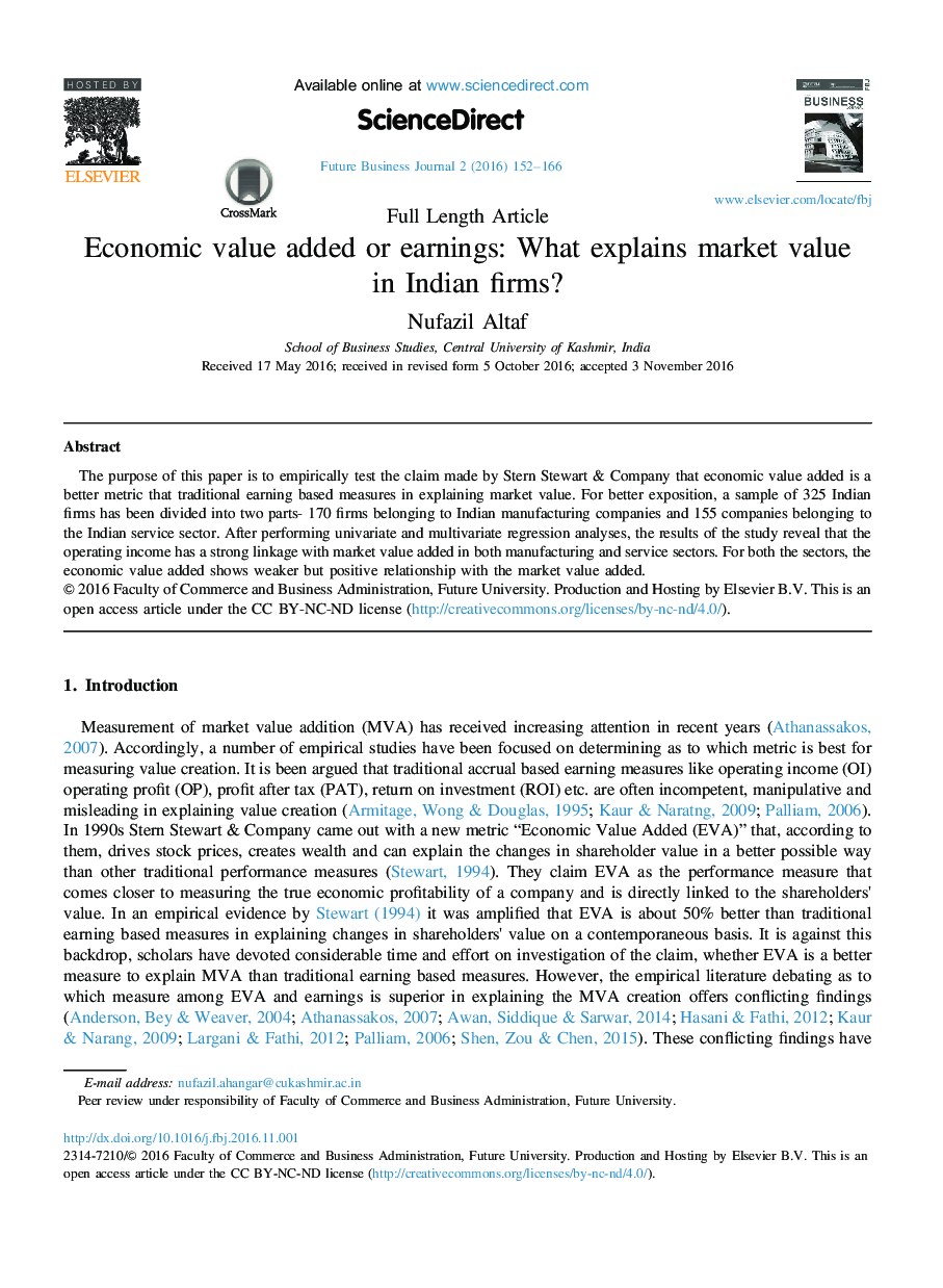 Economic value added or earnings: What explains market value in Indian firms?