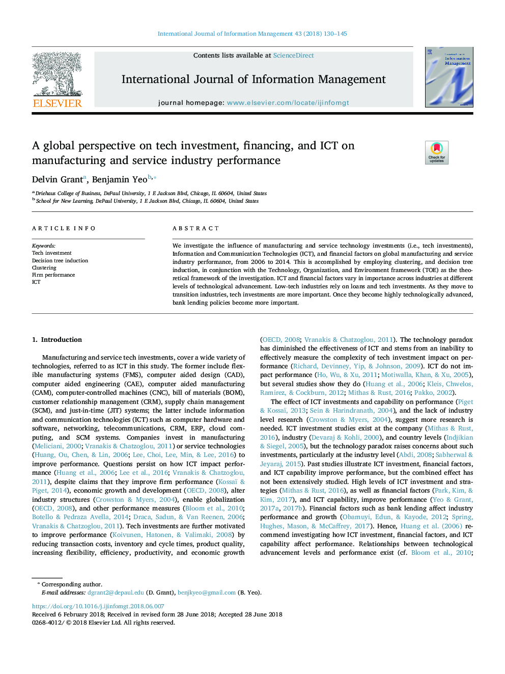 A global perspective on tech investment, financing, and ICT on manufacturing and service industry performance