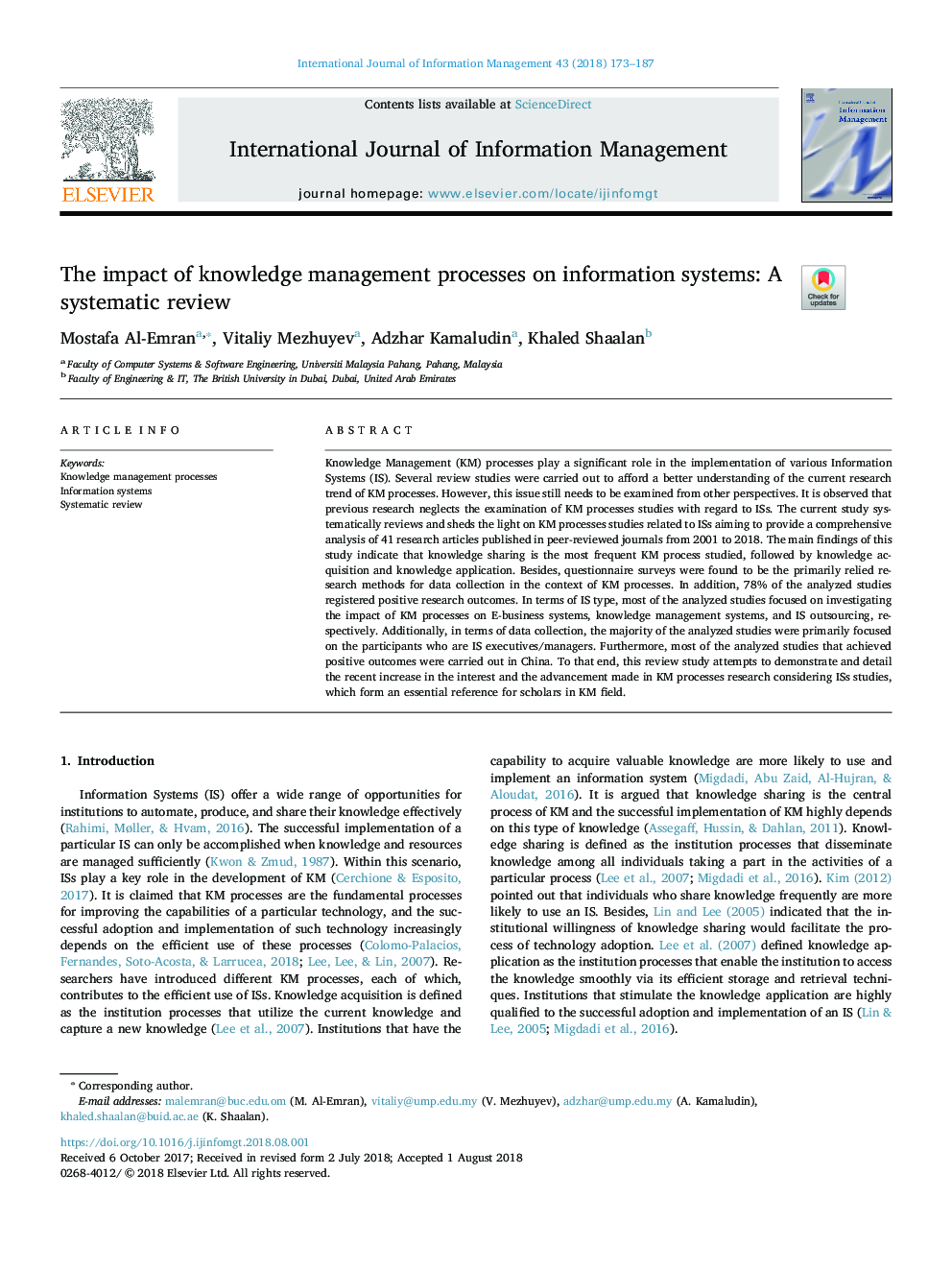 The impact of knowledge management processes on information systems: A systematic review