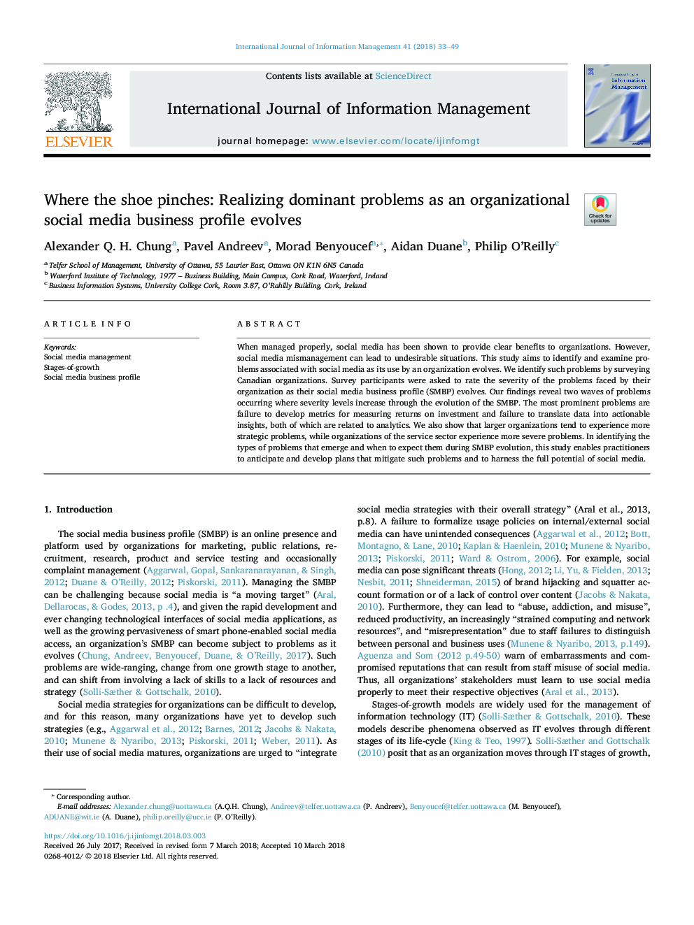 Where the shoe pinches: Realizing dominant problems as an organizational social media business profile evolves