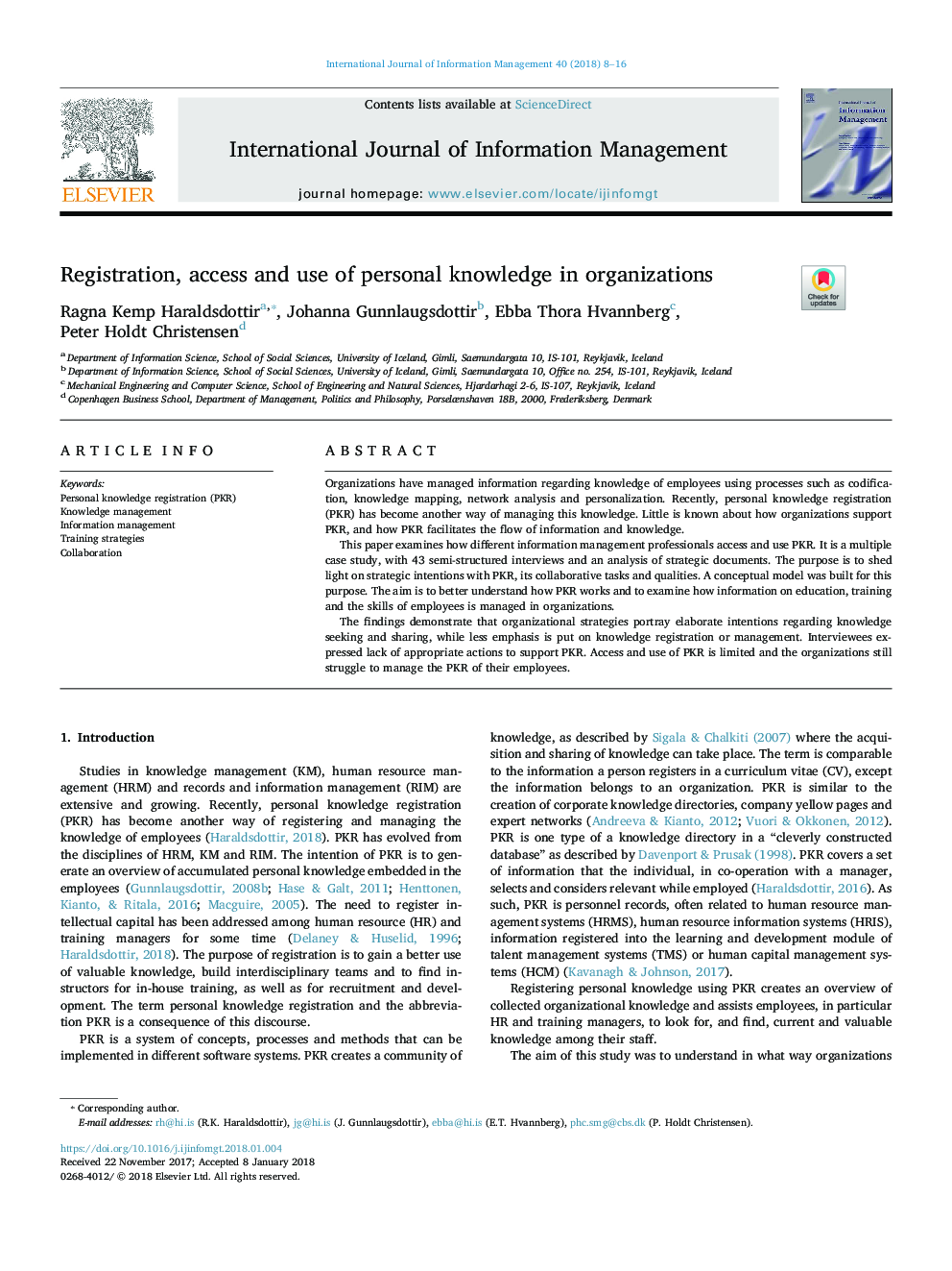 Registration, access and use of personal knowledge in organizations