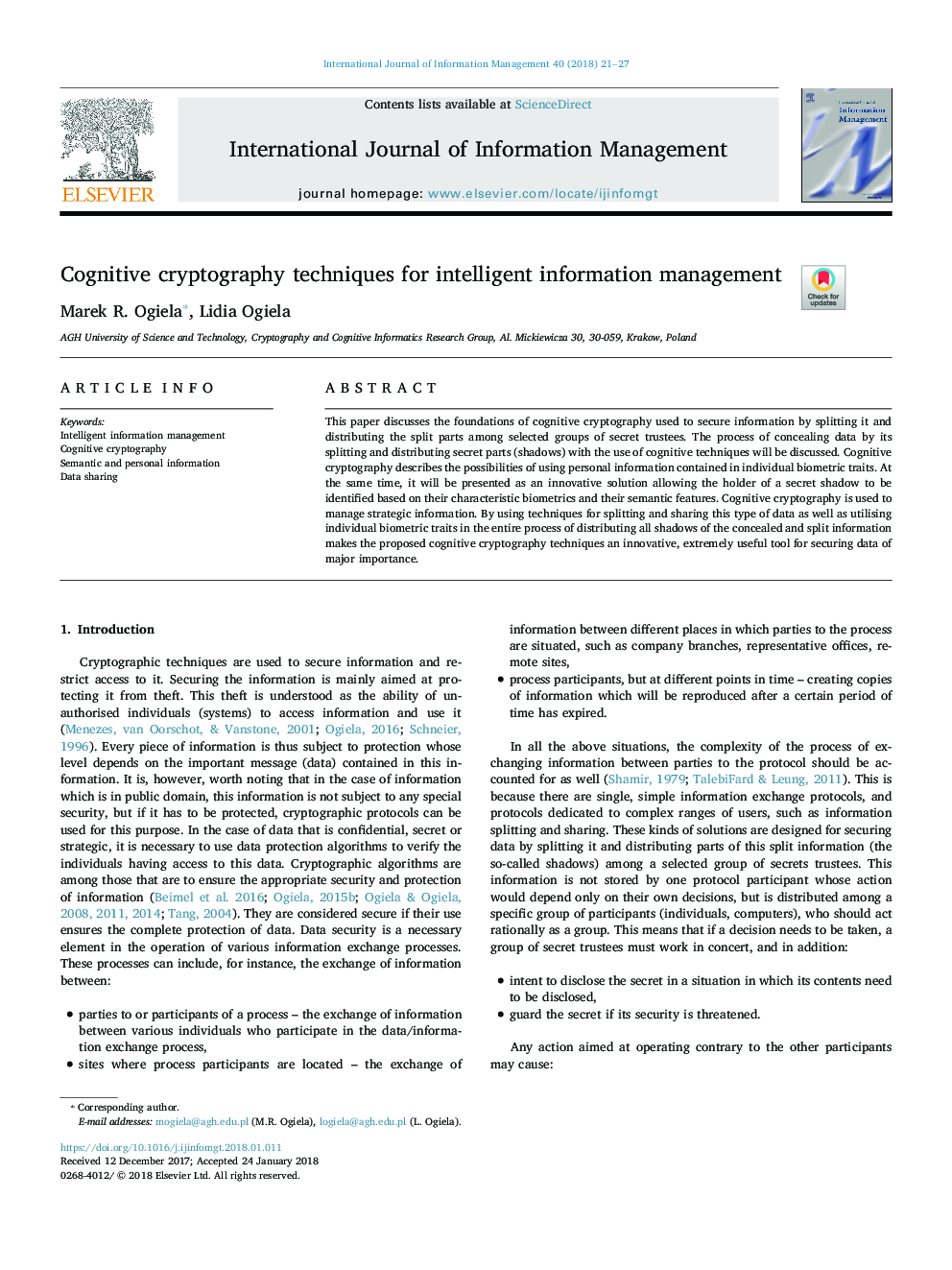 Cognitive cryptography techniques for intelligent information management