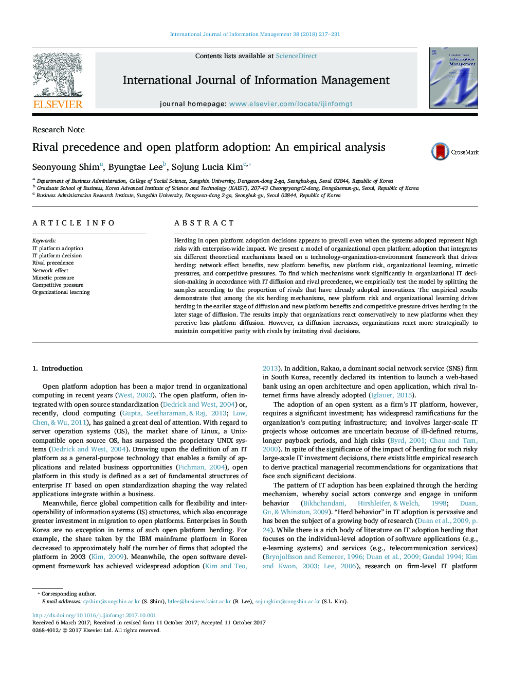 Rival precedence and open platform adoption: An empirical analysis